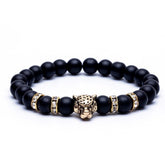 Men’s Natural Lava Stone Bead Bracelet with Leopard Head Charm – Handmade Jewelry